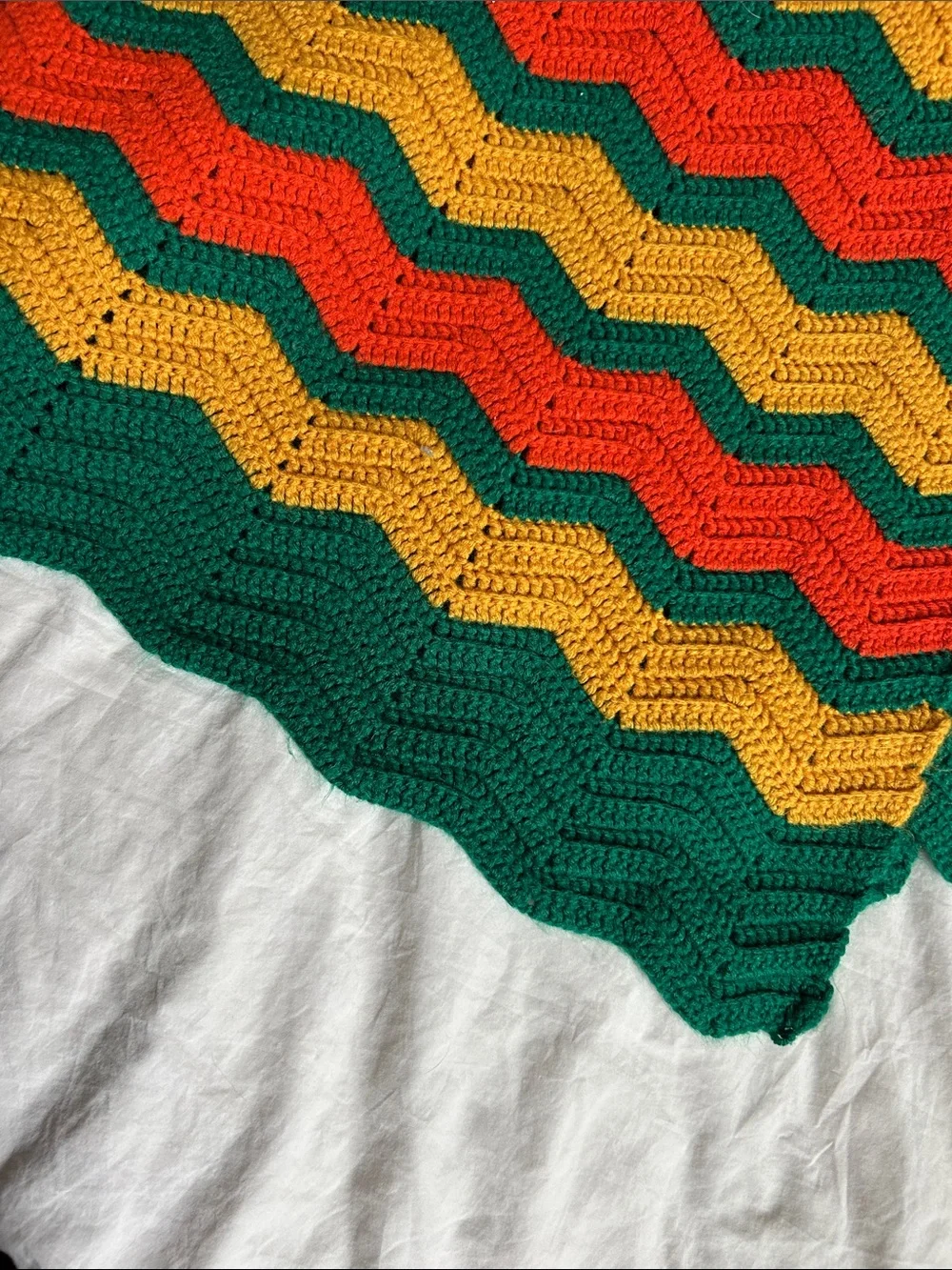 Retro chevron striped handmade crocheted throw blanket 55”x70”